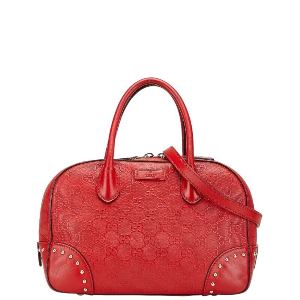 Gucci GG Embossed Handbag Shoulder Bag Red Leather
